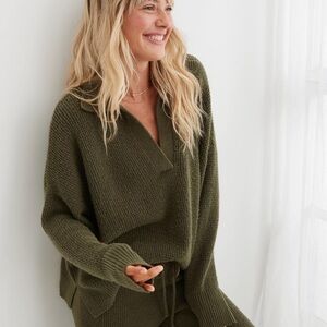 Aerie CozyUp Waffle Polo Sweater